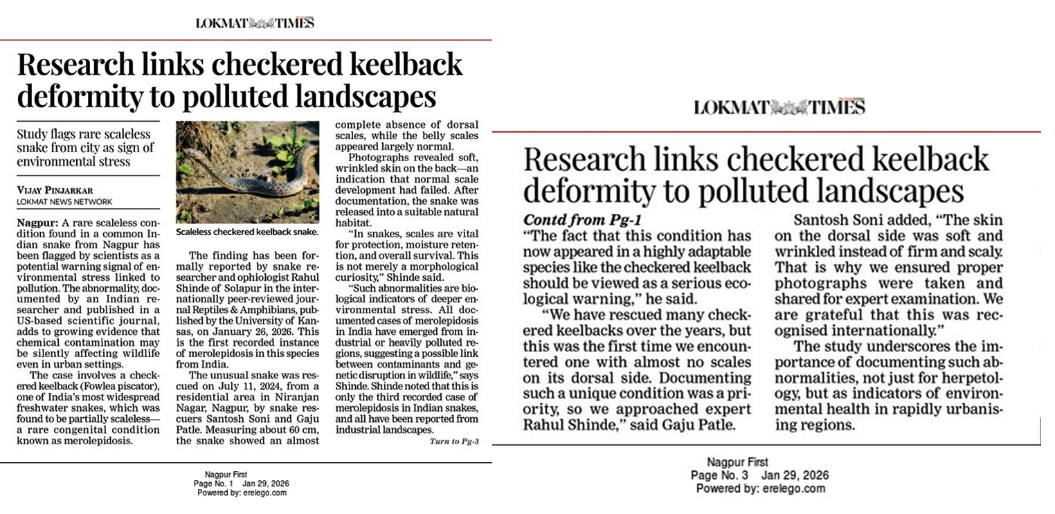 US Journal reports rare Scaleless Snake from Nagpur
Rare Scaleless Snake Found in Nagpur